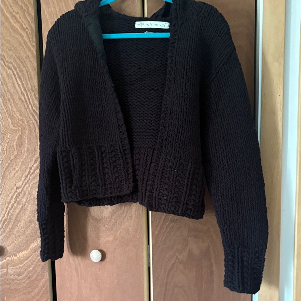 East side Westside Chunky Hand Knit Open-Front Cropped Cardigan - Black